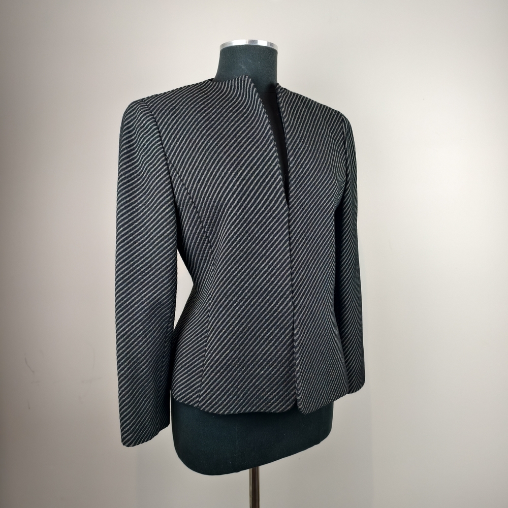 Linda Allard Ellen Tracy Black and White Striped Collar Blazer US 8 Jacket Work